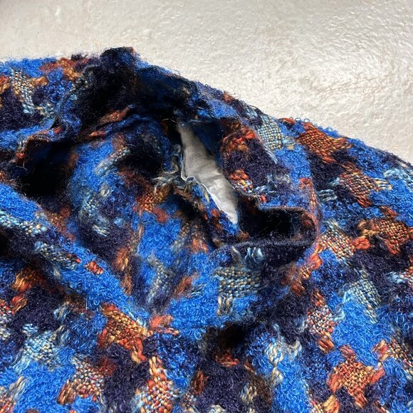 70s Vintage Wool Sweater Cape Arolan Kutomo Finland Boho Hippie Fringe Plaid. - Picture 12 of 13